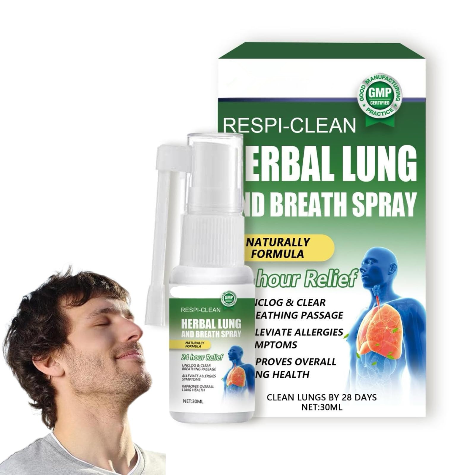 Spray Nettoyant pour Les Poumons, Poumons Nettoyage, Herbal Spray Cleansing Lung, 30 ml