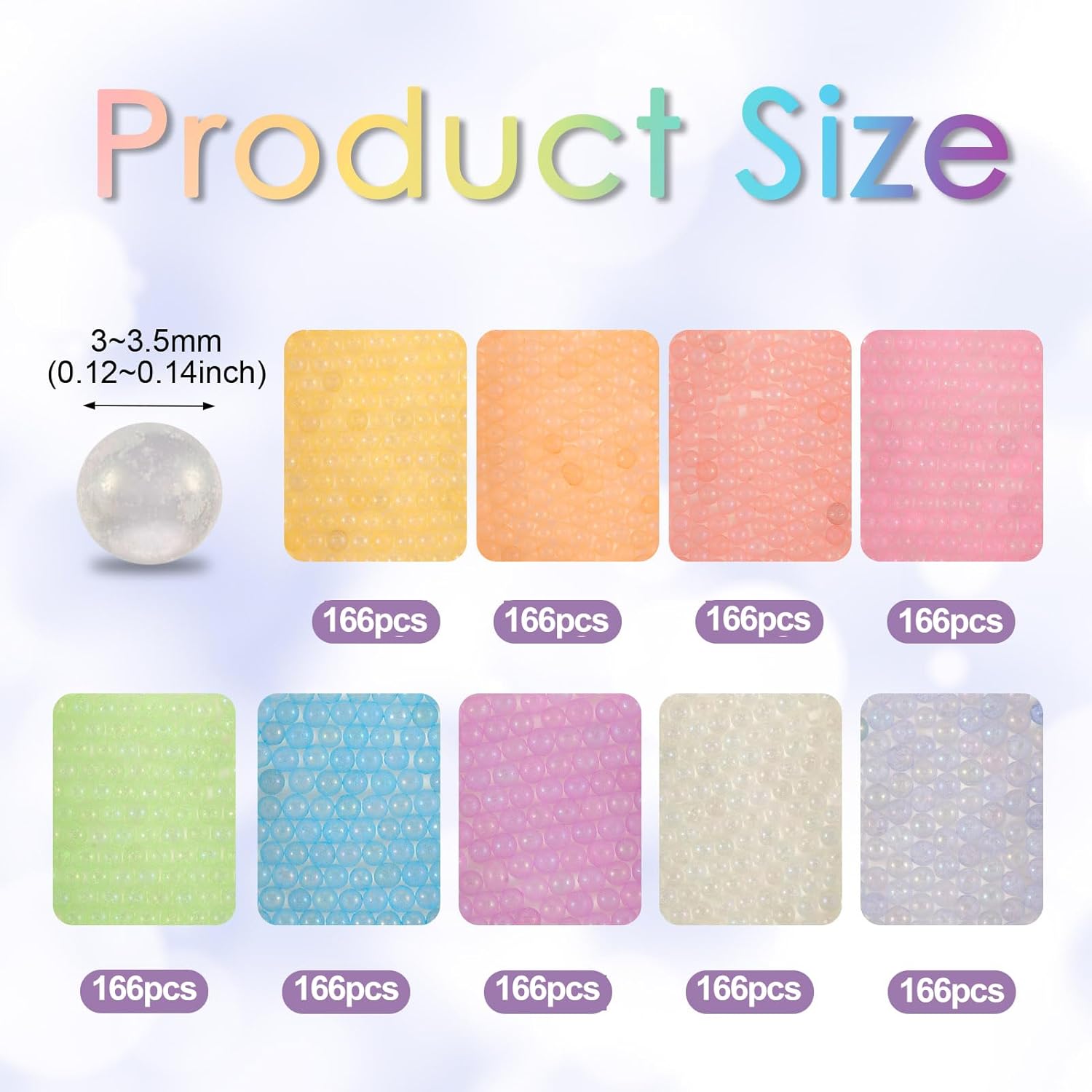 Beadthoven 1494pcs 3mm Luminous Bubble Beads 9 Colors No Hole Glow in The Dark Droplet Bubble Beads Pastel UV Resin Fillers Tiny Round Glass Balls Beads for Resin Crafts DIY 3D Nail Arts Shaker - Image 3