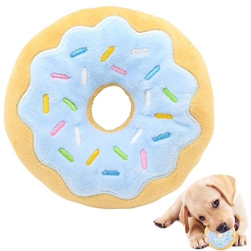 Yeeda Juguete chirriante de peluche de donut, juguete masticable de sonido interactivo para cachorros y perros