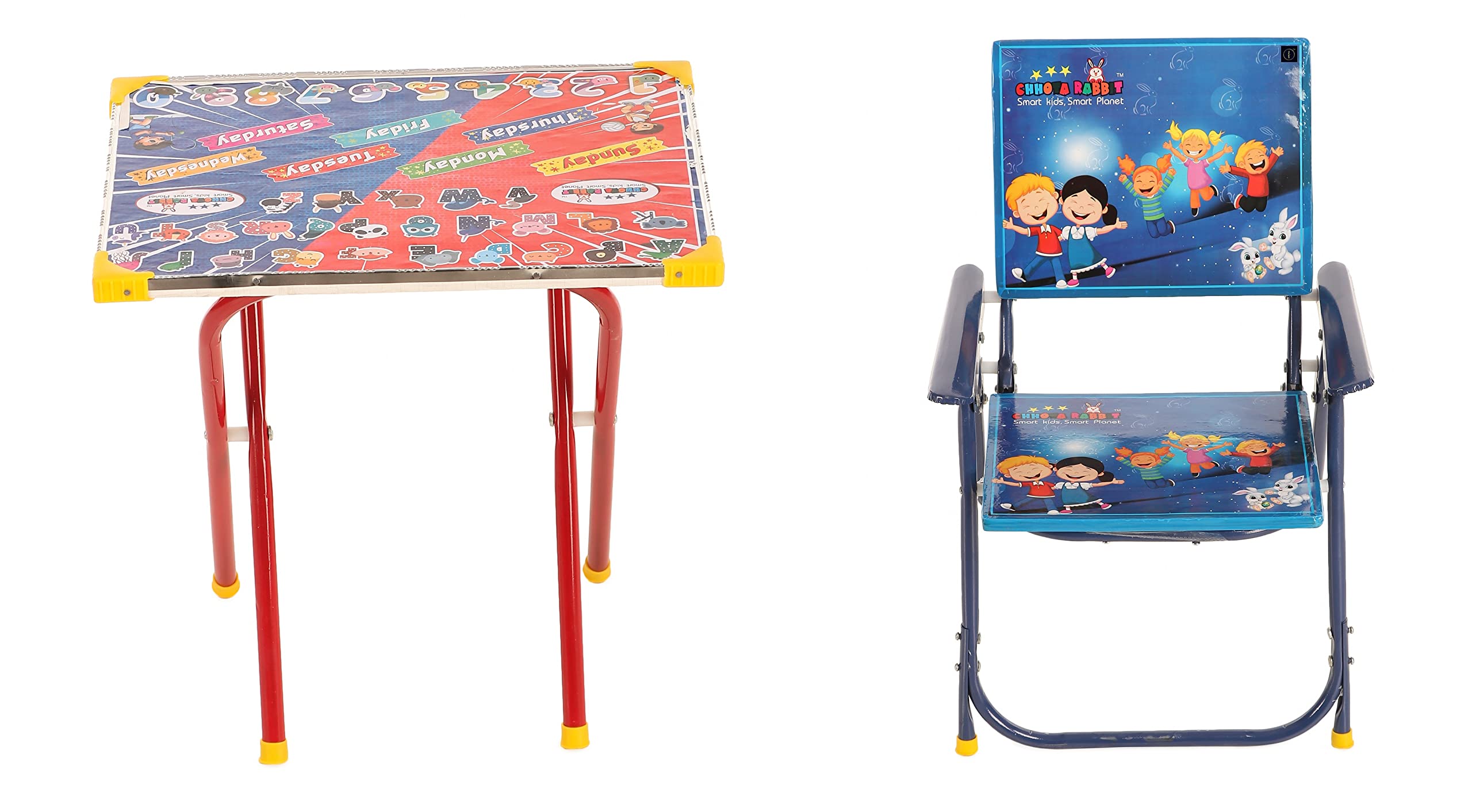 FABROYAL INDIAStudy Table Chair for Kids क ख ग,ABCD,1234 Cartoon Printed Rounded Edges Foldable Study Table and Chair Set for Kids Boy and Girl (Age 2 to 7 Year Old)