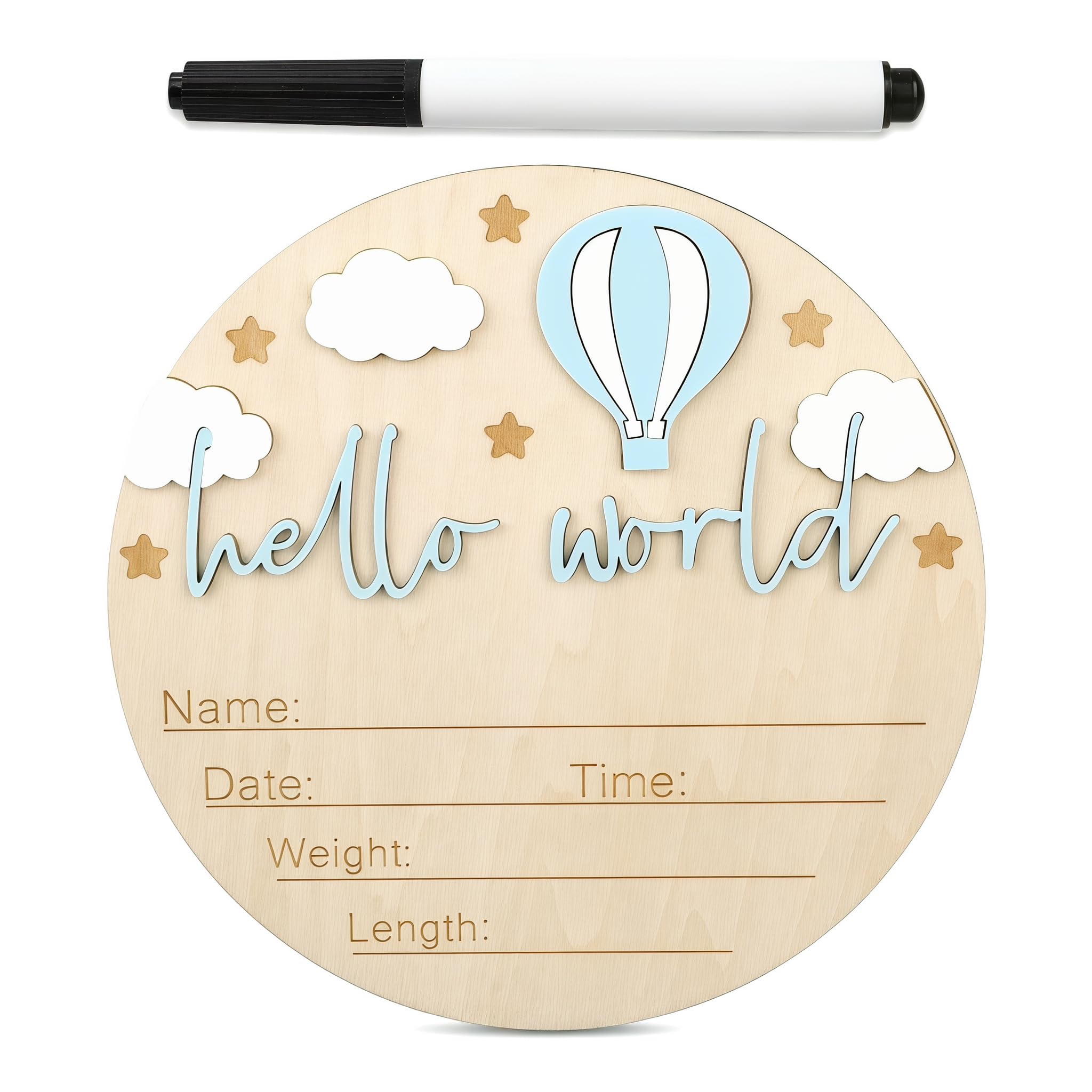FeiatPogra Baby Announcement Sign, Wooden Hello World Newborn Sign with 3D Design, 5.9 inch Welcome Baby Name Plaque for Nursery Decor, Photo Prop, Hospital Souvenir and Baby Shower Gifts