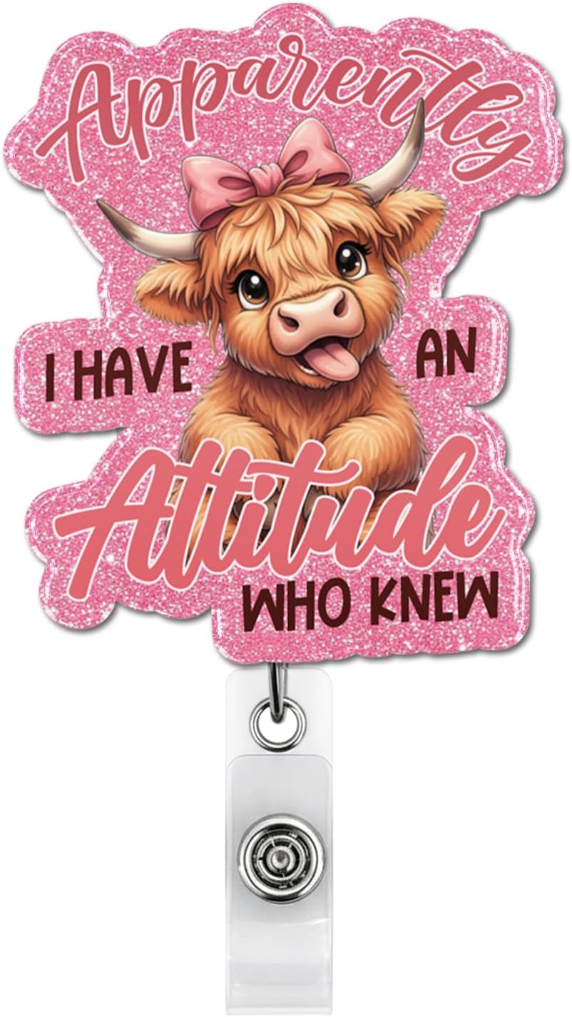 Cute Highland Cow Badge Reel, Funny Badge Retractable Clip for Women