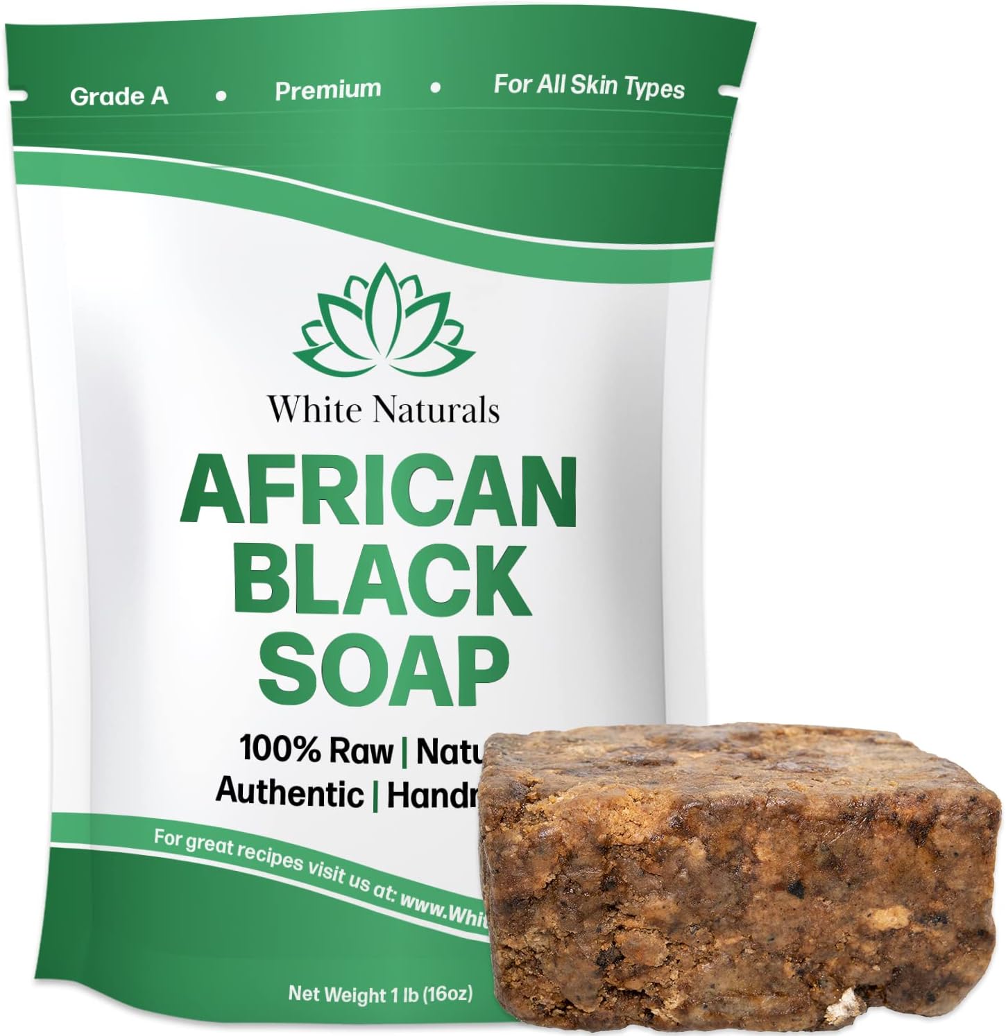 Raw African Black Soap 1lb Bar, for Dry Skin and Skin Conditions, Pure & Natural Ingredients, Imported From Ghana Handcraft Cleanser for Face, Body, and Hair, Vegan & Gentle Skin Care Bar