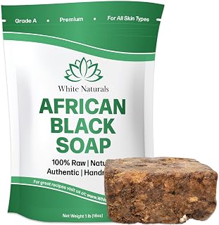 Raw African Black Soap 1lb Bar, for Dry Skin and Skin Conditions, Pure & Natural Ingredients, Imported From Ghana Handcraft Cleanser for Face, Body, and Hair, Vegan & Gentle Skin Care Bar