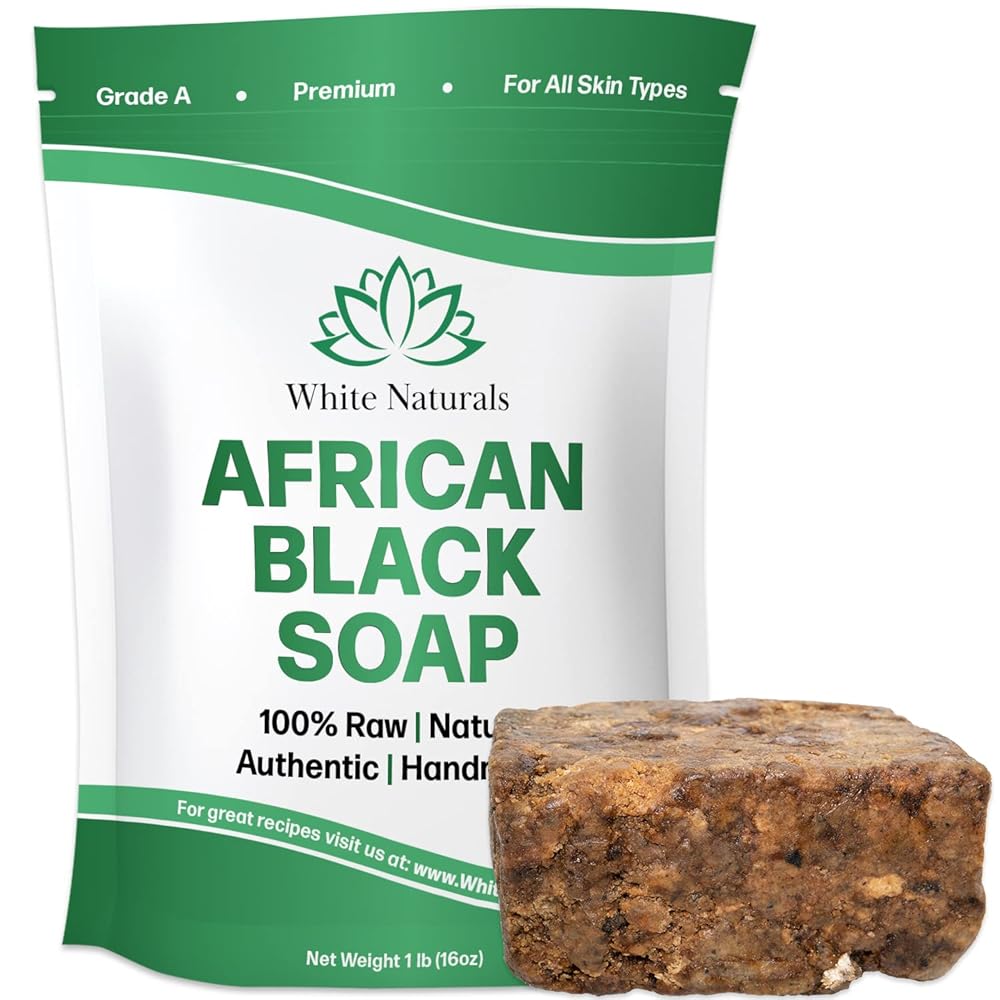 Raw African Black Soap 1lb Bar, for Dry Skin and Skin Conditions, Pure & Natural Ingredients, Imported From Ghana Handcraft Cleanser for Face, Body, and Hair, Vegan & Gentle Skin Care Bar