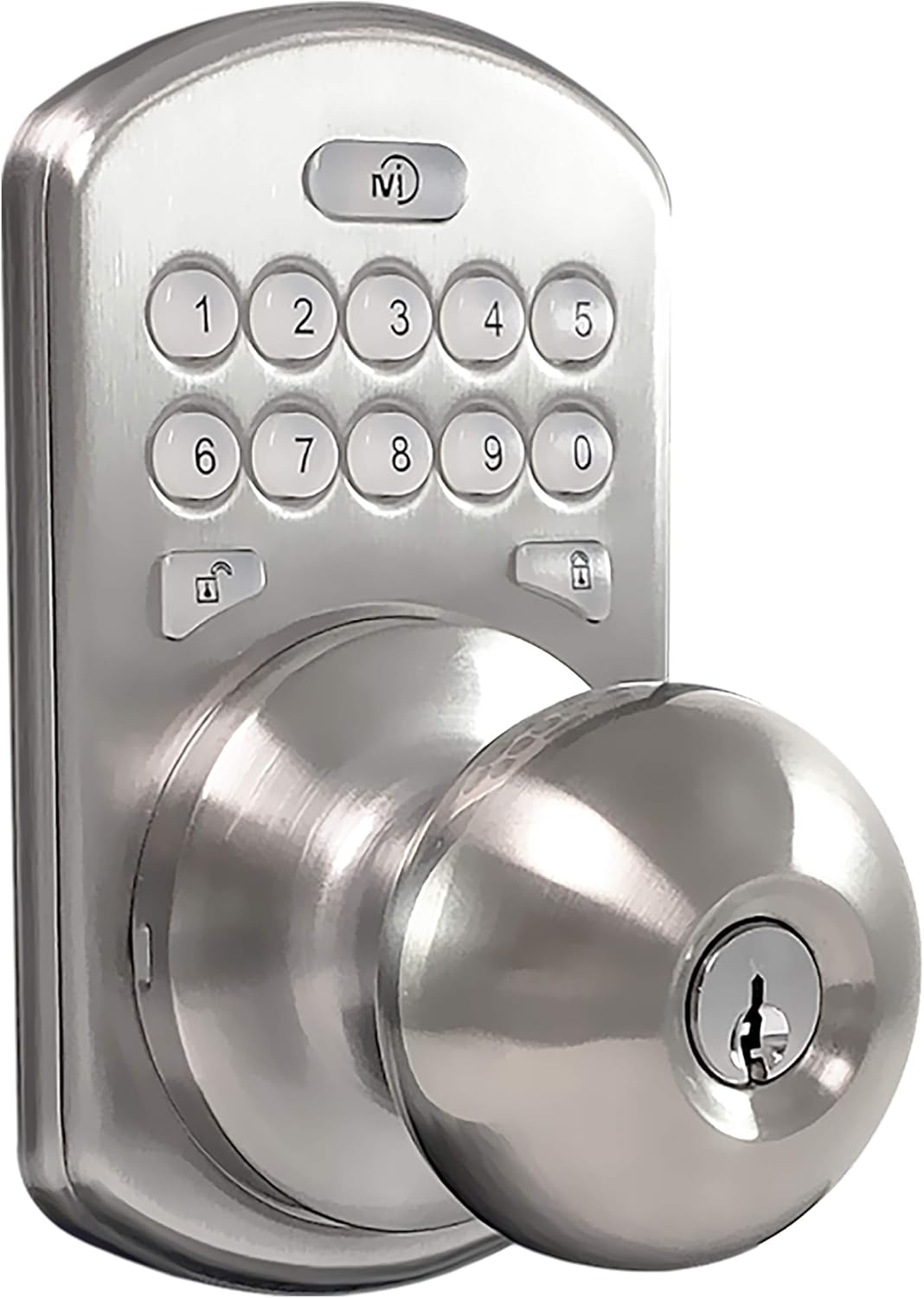 MiLocks CKK-02SN Titan Keyless Entry Door Lock – Deadbolt Smart Door Knob Handle with Backlit Electronic Keypad, Adjustable Latch and Audible Tones for Interior Front Doors & More, Satin Nickle