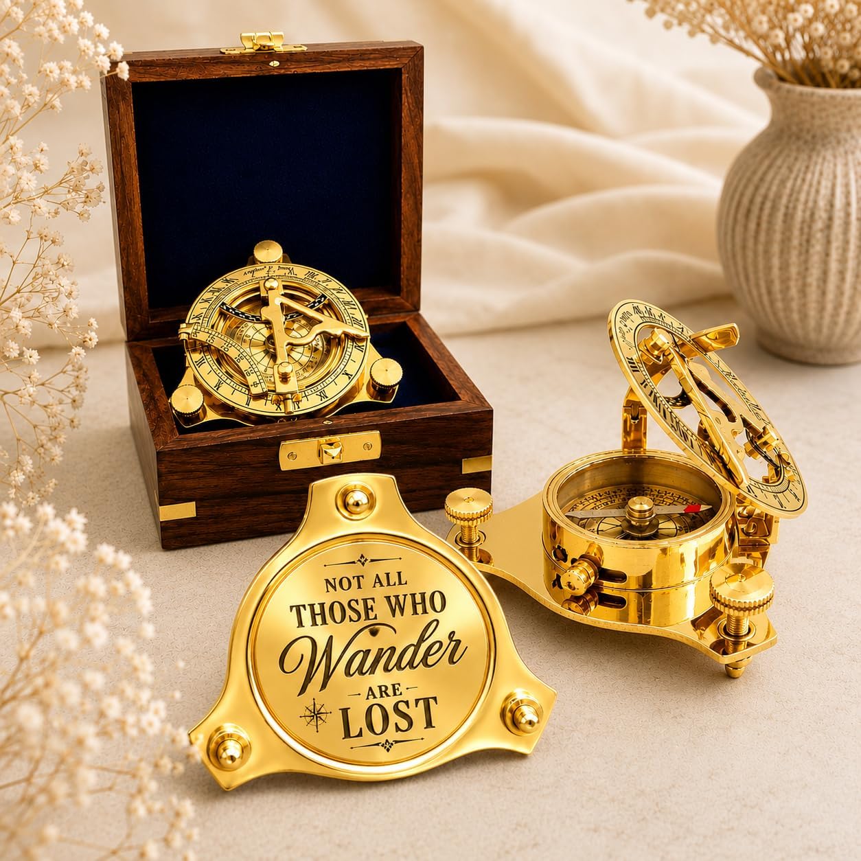 Personalized Sundial Compass with Engraved Wood Box Brass Nautical Birthday Gift for Your Loved Ones Gift-image-41