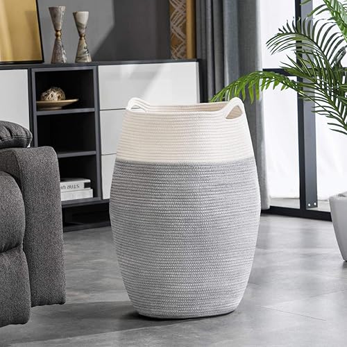 Miniatura 10 de Cesta de cuerda de algodón para la ropa sucia, 105 litros, plegable, cesta de almacenamiento de ropa para mantas, organización de lavandería,