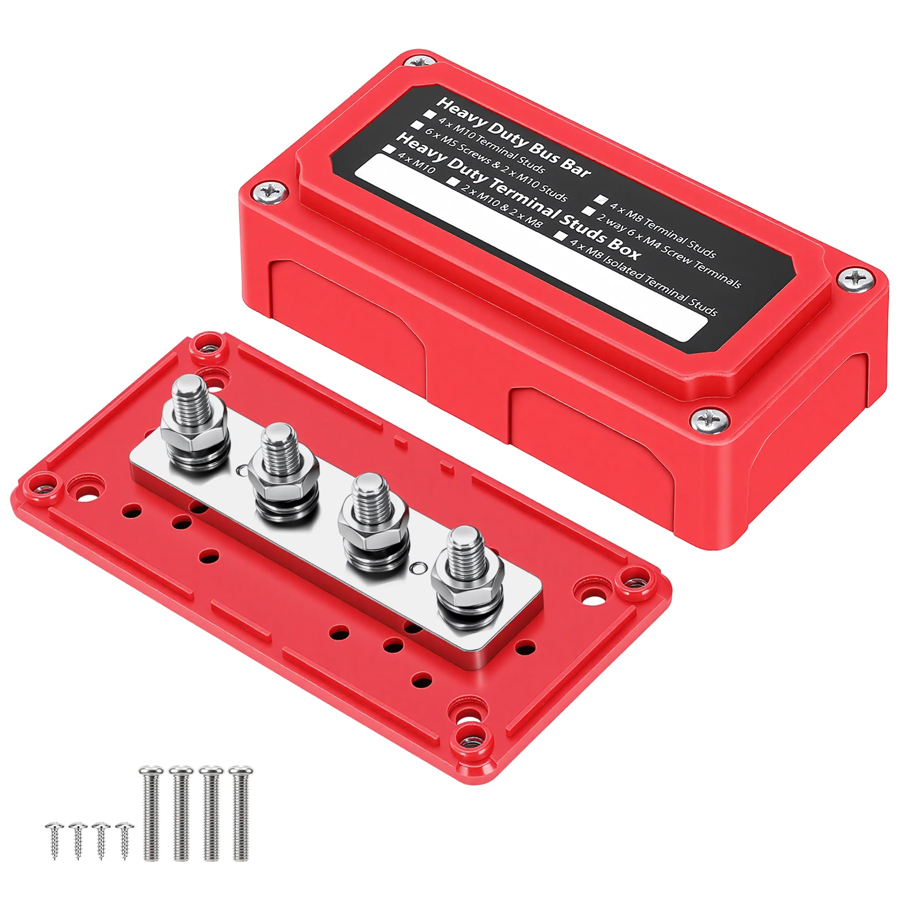 300A Sammelschiene 48V, 4x M8 Busbars Verteiler Klemmleisten, Heavy Duty Busbar Batterie Sammelschienen, Ideal für Lkw Kfz Wohnmobil Solar Boot Marine, Rot