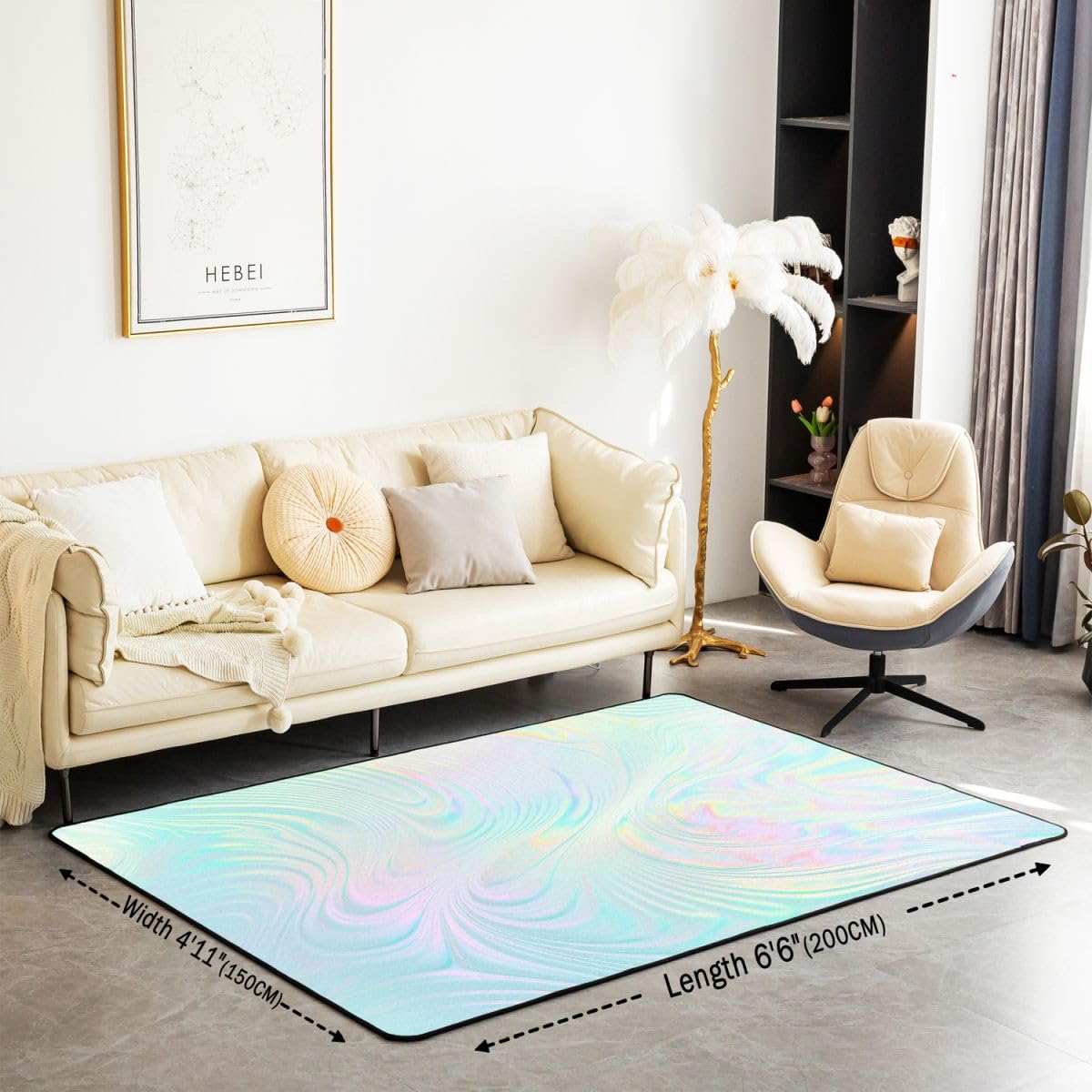 Homewish Tapis Salon 150x200cm Abstrait Tapis Sol Irisé Tapis Chambre Vagues Texture Fluide Ondulations Tourbillons Décoration D'Intérieur Dégradé Ombré Arc-en-Ciel Sarcelle