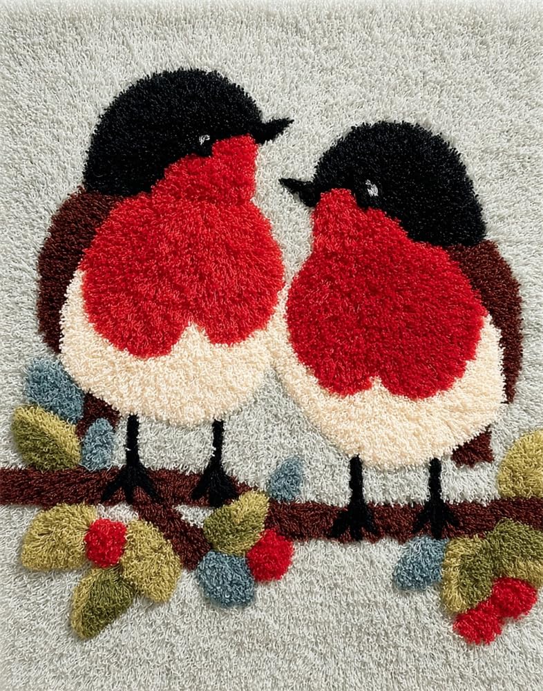 FWRTYCB Latch Hook Rug Kit Robin Bird Couple on Branch