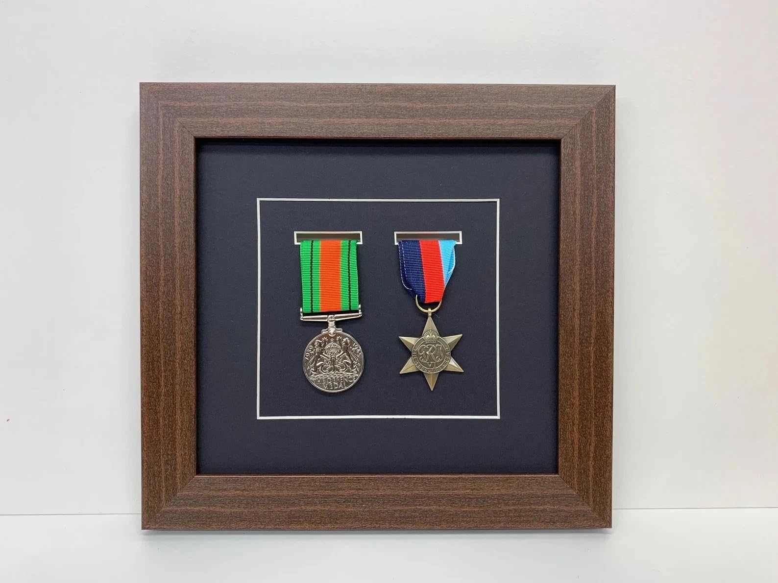 Kwik Picture Framing Ltd 2 Medal Military Shadow Box Display Frame 27x27cm, Black Mount - War Medal Display Case | Army RAF Navy Memorabilia Wall Hanging Frame