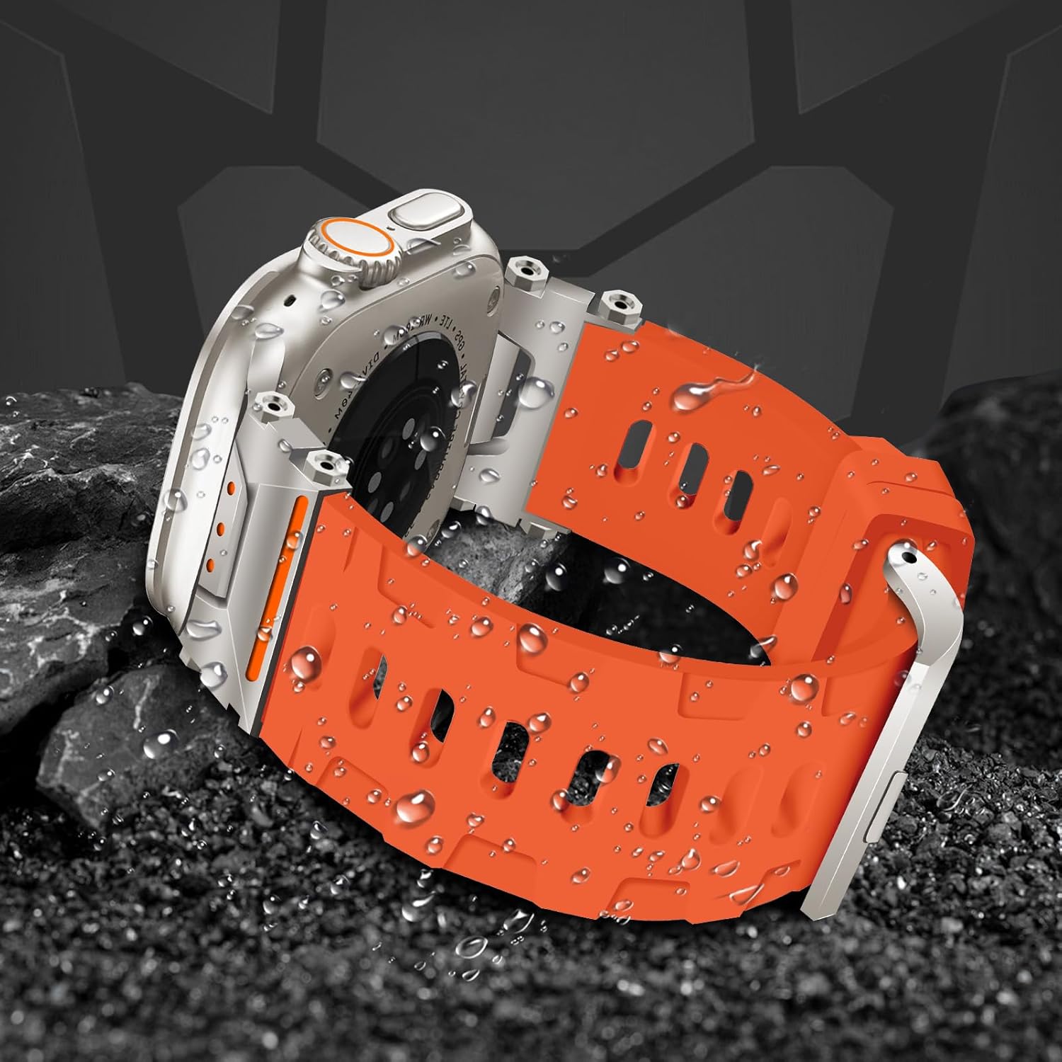 Rugged Strap for Apple Watch Ultra 2/Ultra Band 49mm with Stainless Steel Case, Armor TPU Sport Bands for iWatch Ultra 2/1 with Metal Connector, Waterproof Wristband for Apple Watch 49mm Men Orange