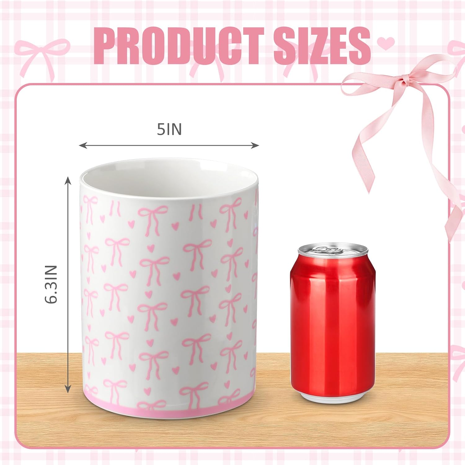 LemonRoad Pink Bow Ceramic Utensil Holder Coquette Kitchen Decor Cooking Utensil Crock Countertop Storage Organizer Spoon Container Holder Jar for Kitchen Party Gifts for Women 6.3 Inch