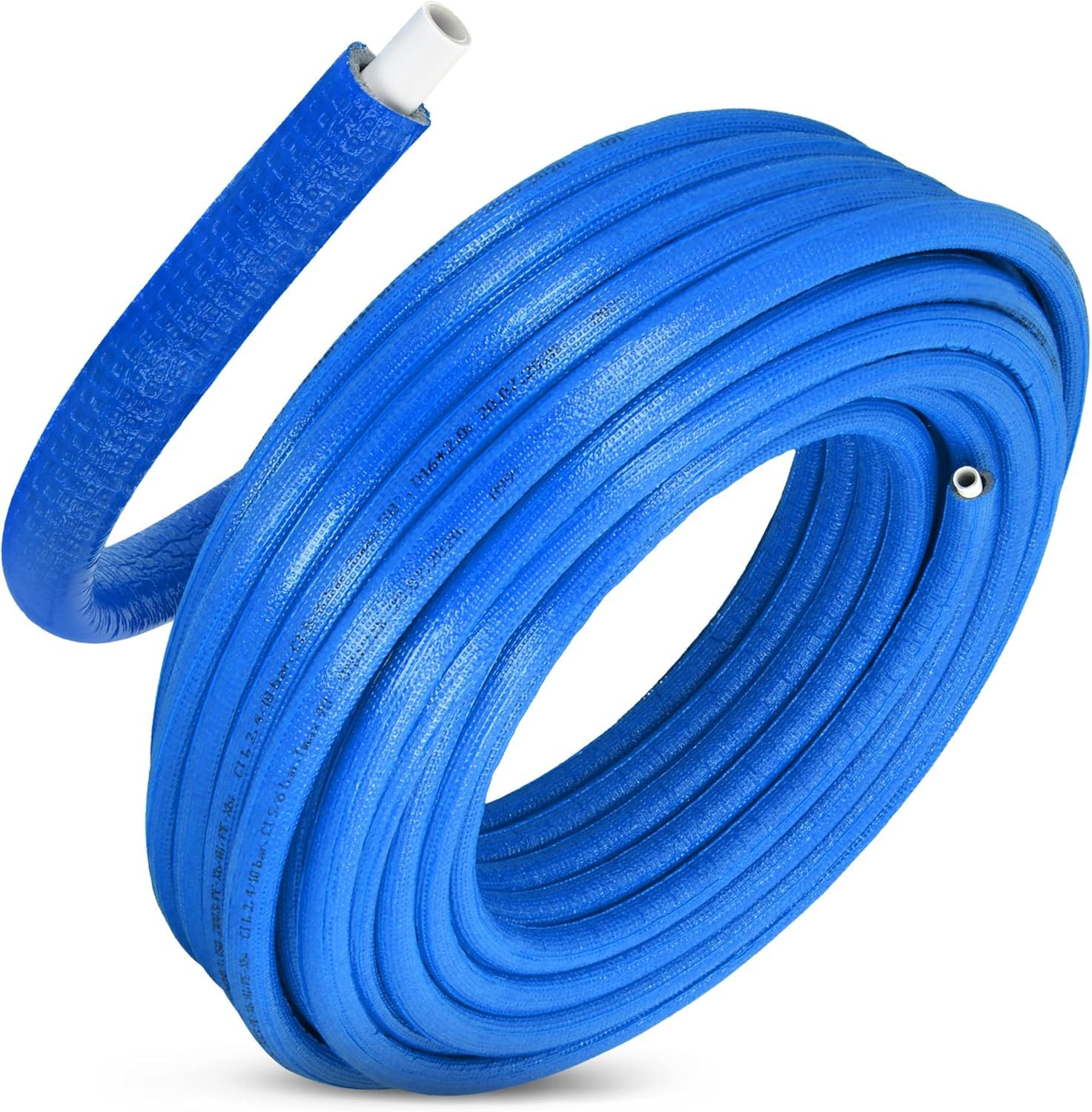 Tuyau PEX/AL/PEX Pré-isolé - Longueur 50 Mètres - Isolation Mousse - Revêtement Polyéthylène - Pour Systèmes de Chauffage (Bleu, Ø16 x 2 mm 50 mètres)