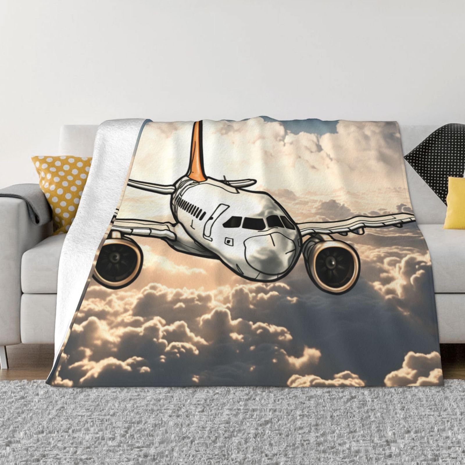KLOPH Airplane Flying Throw Blanket 40"x30" Flannel Fluffy Warm Blanket for Couch, Reversible Plush Blankets for Bed, Comfy Fuzzy Blanket for Sofa, Plush Lightweight-Blankets for All Season