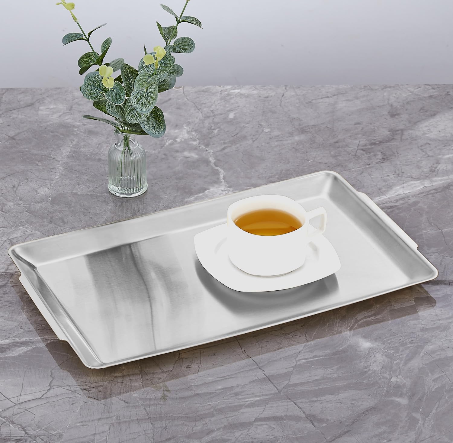 Confezione da 2 vassoi rettangolari per fast food in acciaio inox, 40 x 24 cm, Piatti da portata,argento