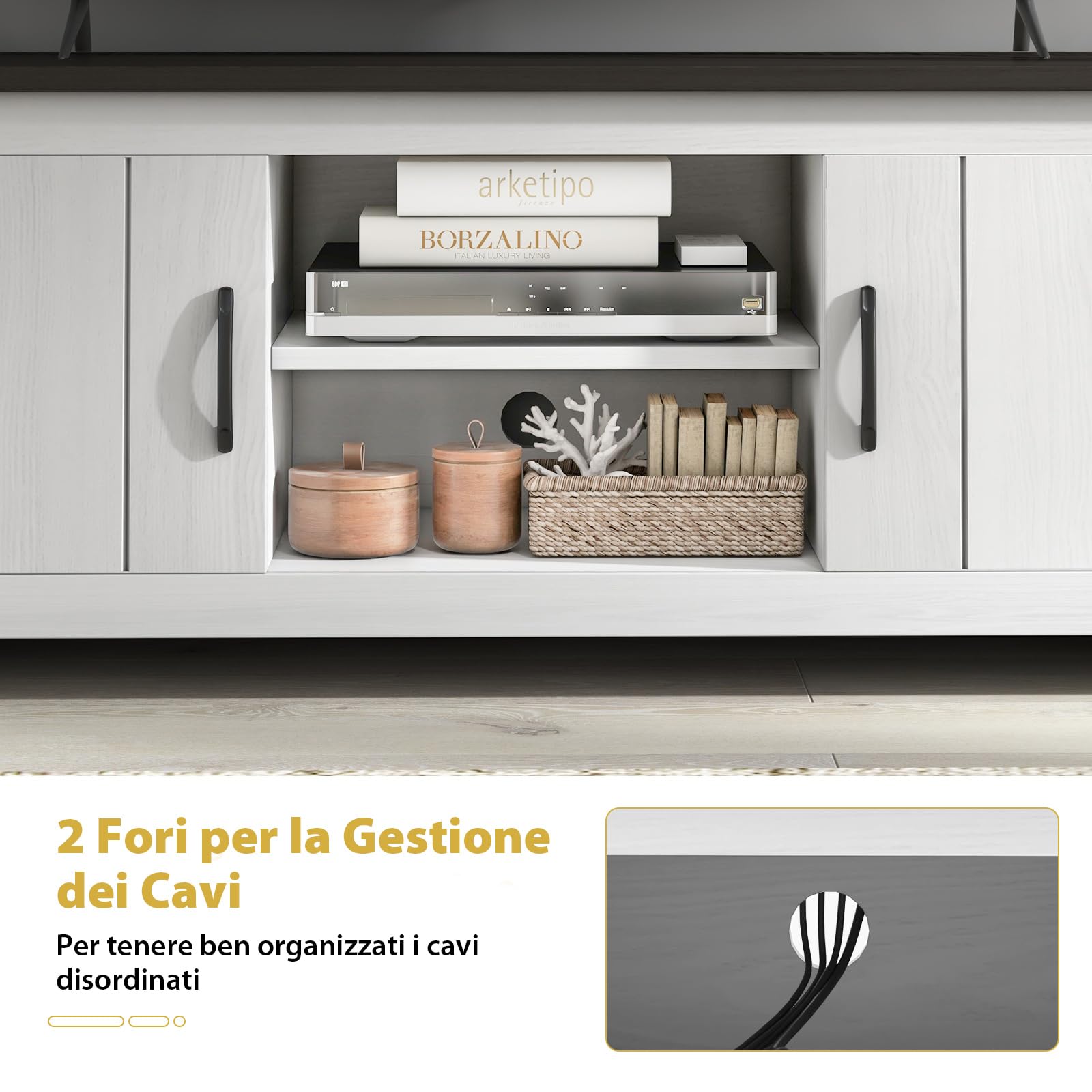 COSTWAY Mobile TV con 2 Ante per TV fino a 65", Mobile Porta TV in Legno con Ripiani Aperti, Mobile per TV in Legno per Soggiorno, 145 x 39,5 x 49,5 cm (Grigio Scuro)