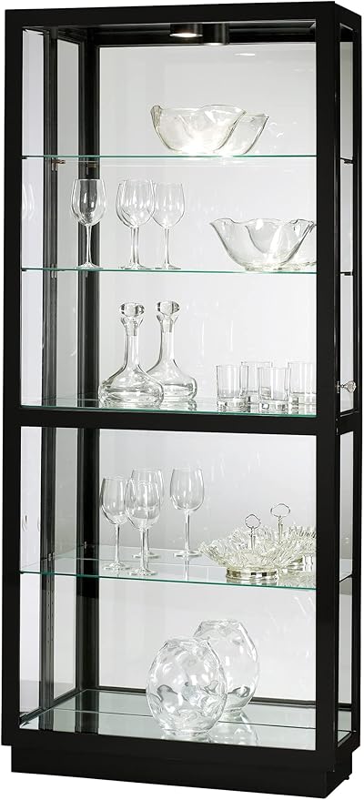 Howard Miller Jayden III Curio Cabinet for Living Room & Dining Room - Hand-Rubbed Gloss Black Glass Display Cabinet with Lock for Collectibles, Trophies and Decor, Bedroom Storage Cabinet