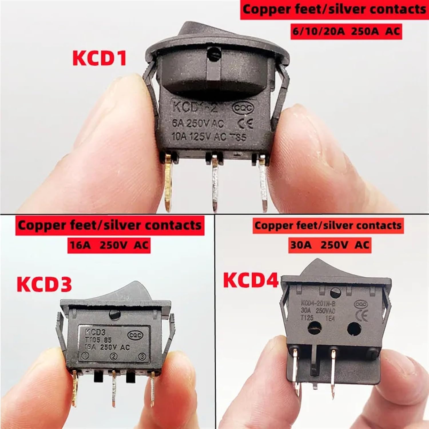 4 PCS,3/4 Pin,Mini Rocker Switch Button,ON-Off, 6/10/16/30A 250V Copper Feet/Silver Contacts with Lighting(4pcs Blue AC 220V-01)