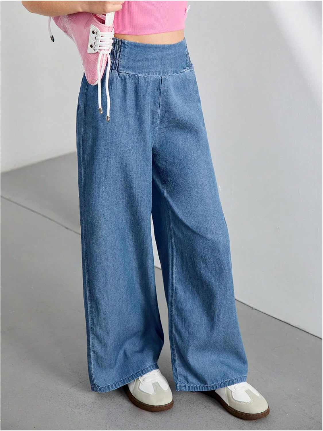 GORGLITTER Girl's Wide Leg Jeans Smocked High Waist Loose Denim Pants - Image 3