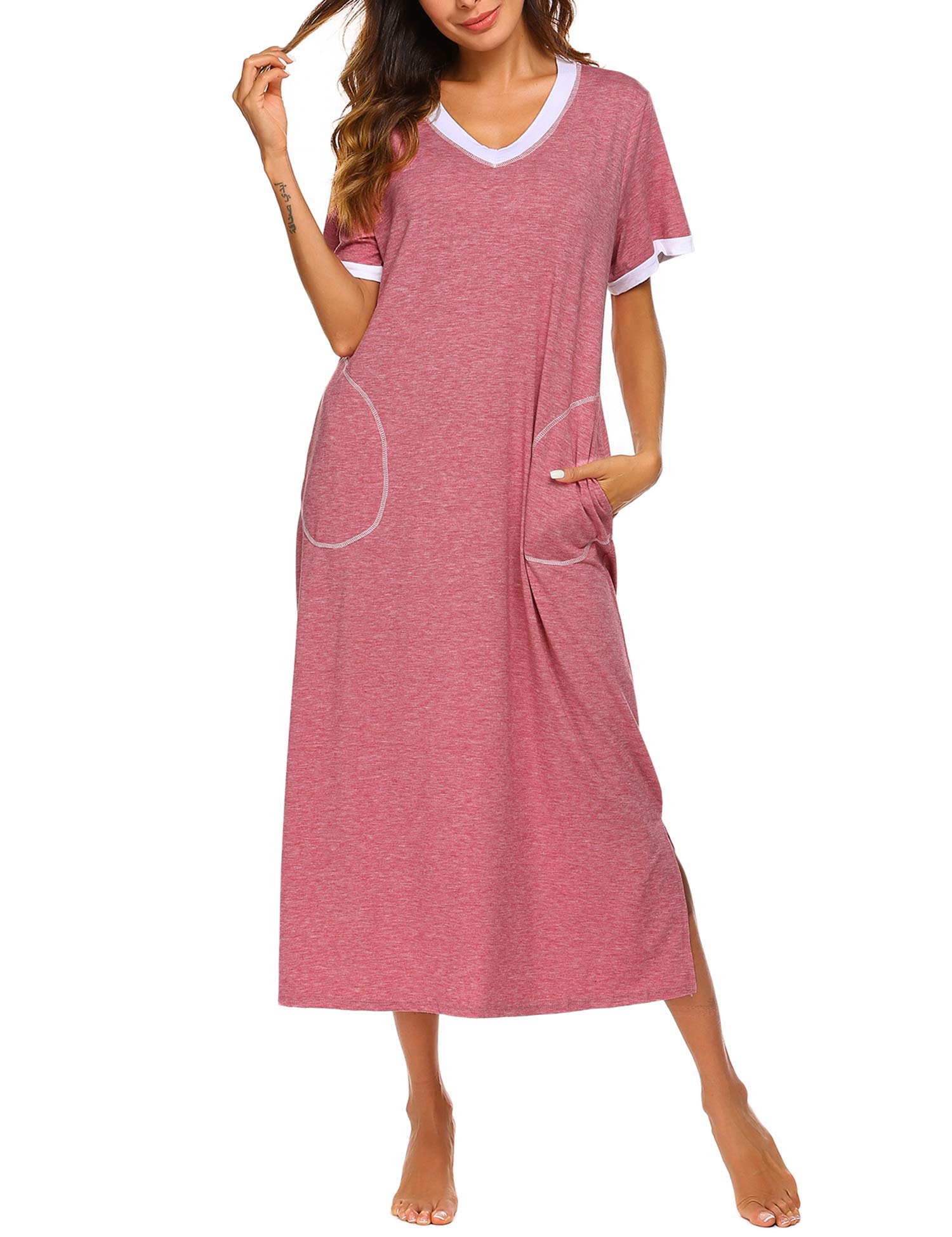 Ekouaer Women's Full Length Short Sleeve Nightgown