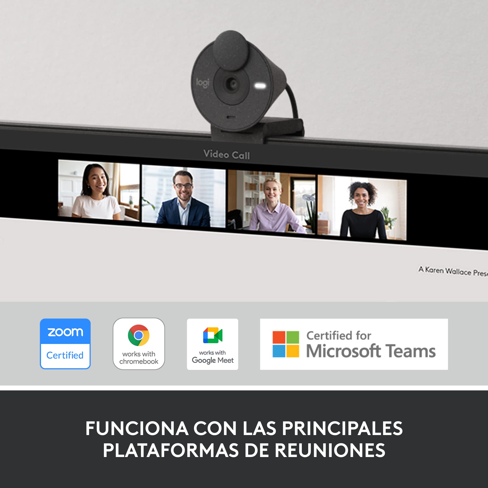 Logitech Brio 300 Full HD Webcam con Obturador de privacidad, micrófono con reducción de Ruido, USB-C, certificada para Zoom, Microsoft Teams, Google Meet, corrección automática de luz - Grafito
