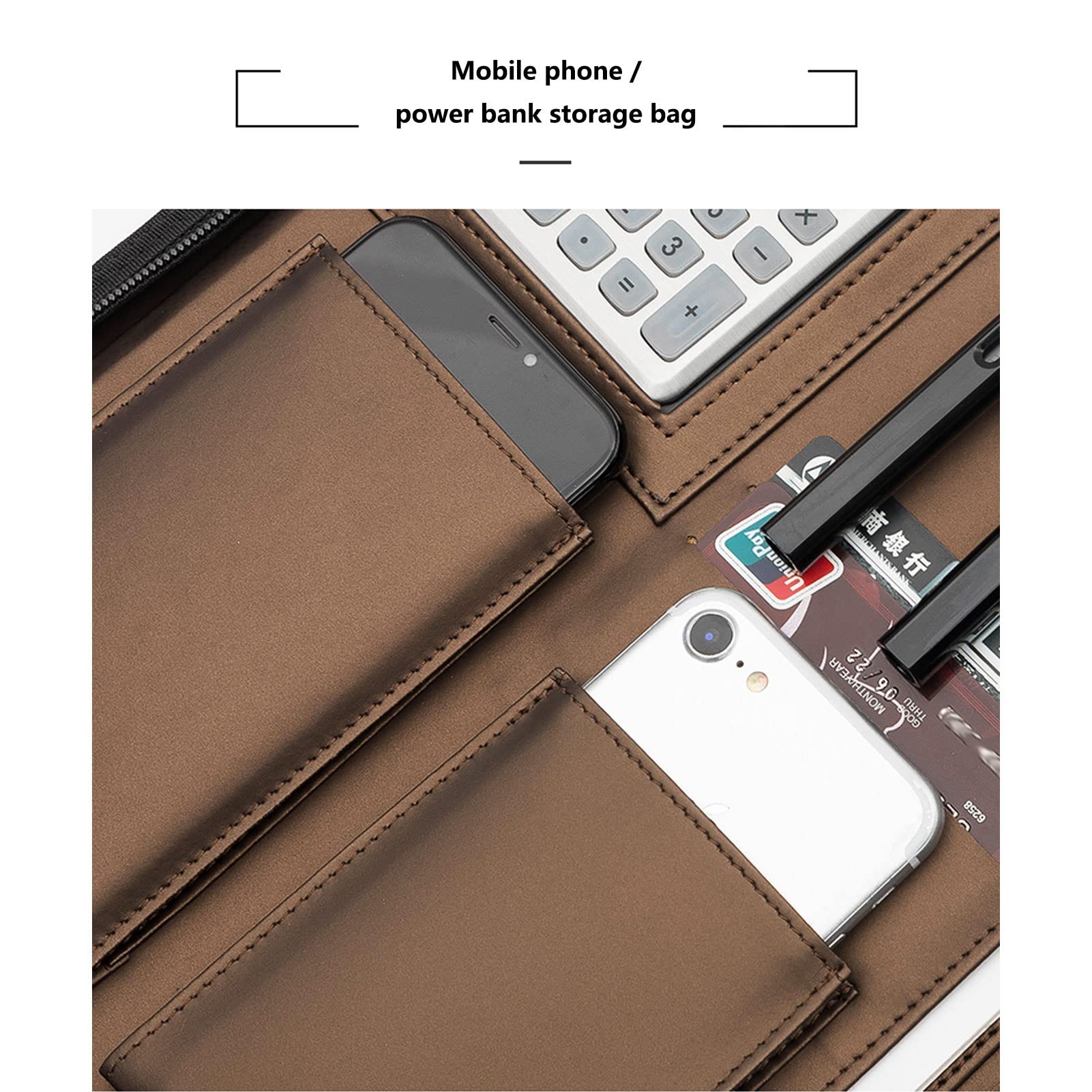 Organizator folderów Padfolio A4, zapinana na zamek, skórzana teczka, schowek, organizer na dokumenty z kalkulatorem, prezentacja biznesowa, notes do pisania, teczka do pracy, szkoły(Black)