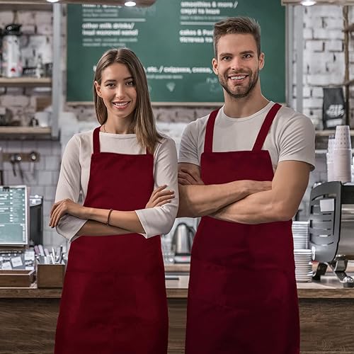 Vista 22 de Tarpop Paquete de 24 delantales con babero unisex, delantal comercial, delantal resistente para cocina, barbacoa, manualidades, para mujeres, Negro