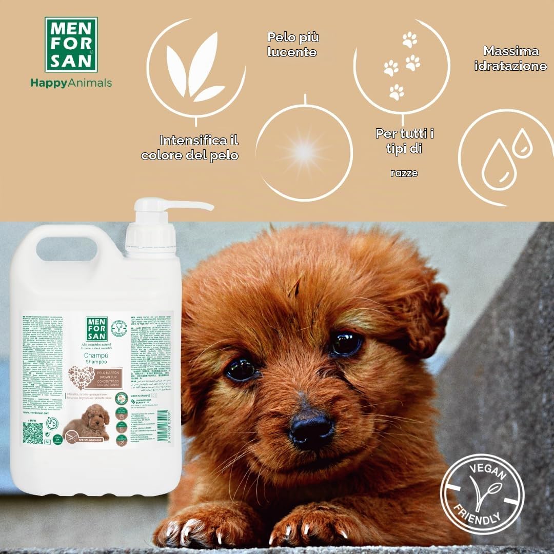 Menforsan Shampoo per Cani dal Manto Marrone, 5L, Intensifica il Colore Naturale