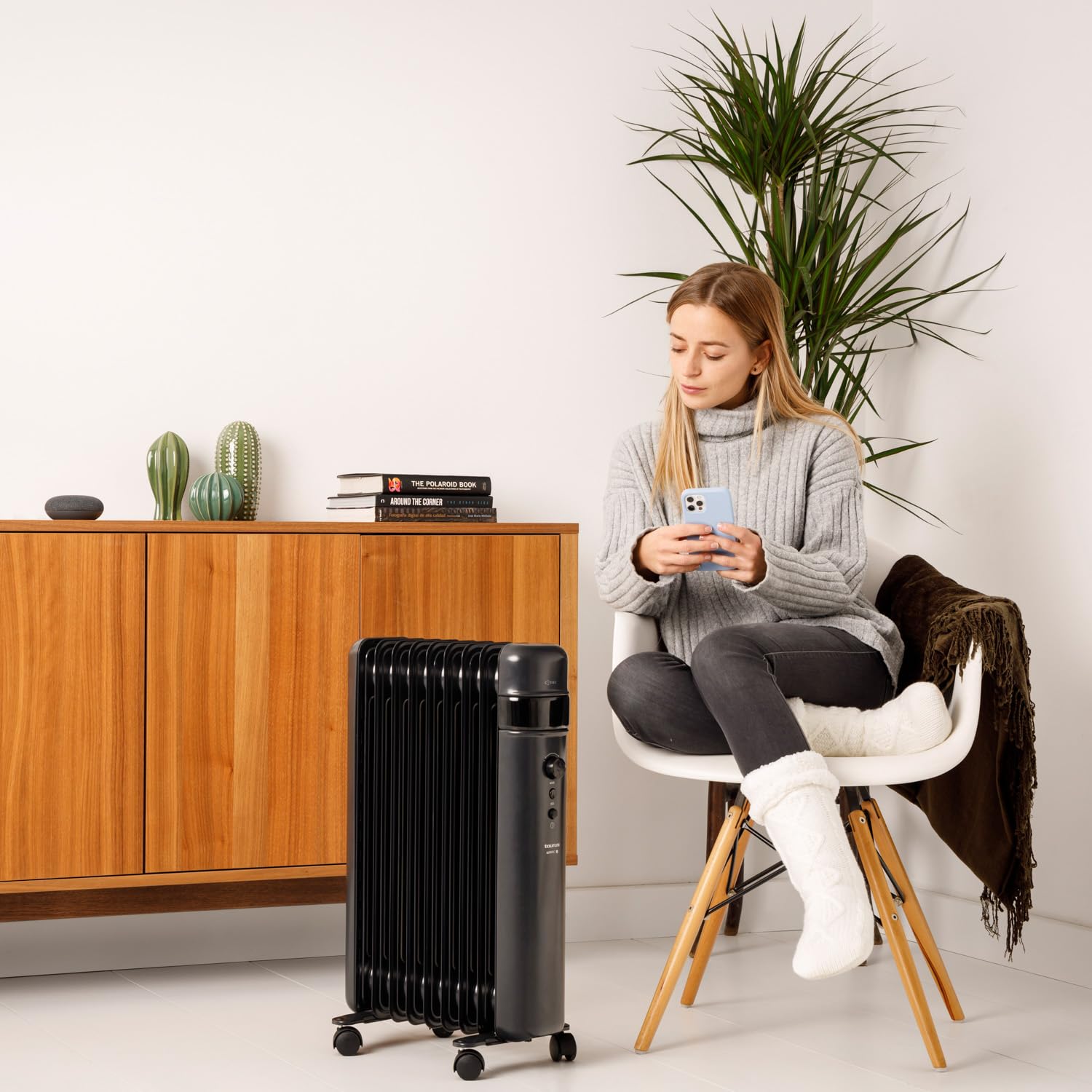 Taurus Connect - Radiador de aceite inteligente, Wifi, APP, Controles por voz, 2000W, 3 intensidades, temperatura ajustable, modo ECO, ruedas, programable, 9 elementos, hasta 20m2