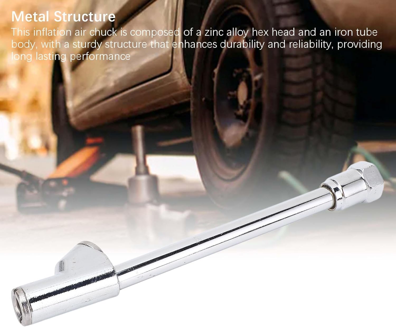 Head Air Chuck Set with Quick Plug 1/4 Inch FNPT Tire Inflation 2 Way Connection Silver