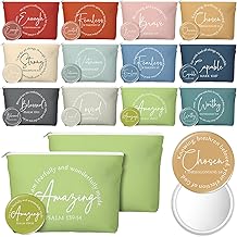 Geelin 12 Sets Christian Gifts Bulk Religious Canvas Makeup Bags with Bible Verse and Compact Mirrors Inspirational Gift for Women Teacher Staff Coworker Church Ladies Easter Holiday Gifts (Classic)