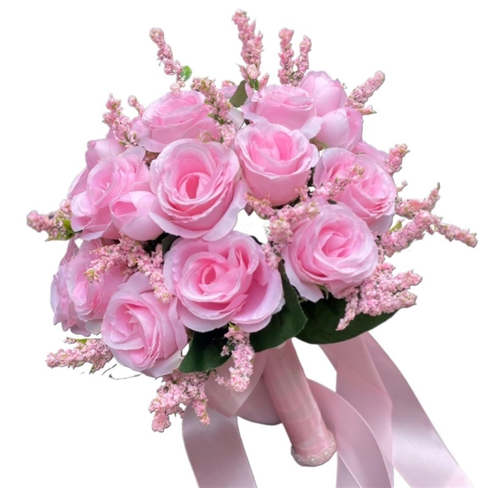 NDLHXKFRP Wedding bouquets for brides and bridesmaids, Artificial Rose Wedding Bouquet with Silk Ribbon, Multicolor for Bridesmaid Bridal Party(Pink)