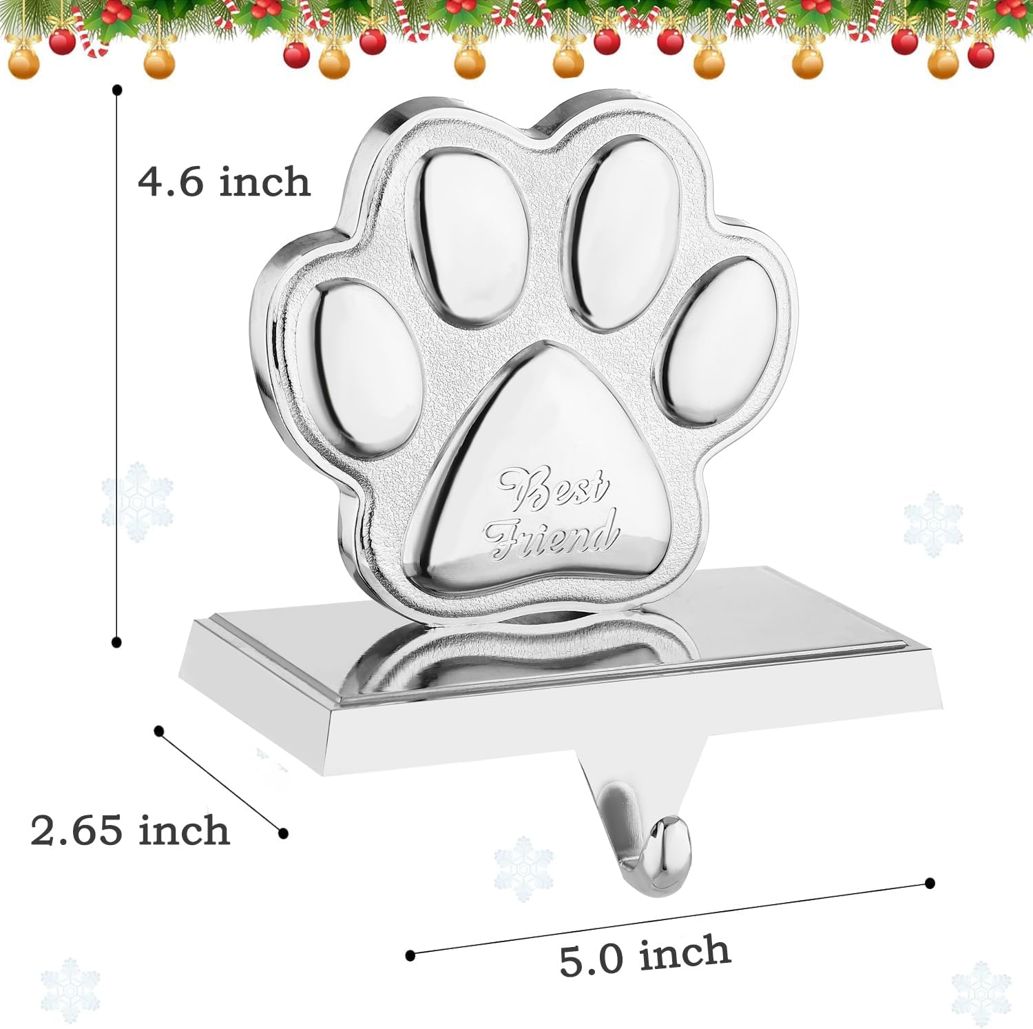 Dog/Cat Paw Christmas Stocking Hanger for Mantel,Paw Christmas Stocking Holders for Fireplace Mantel Hooks Hanger for Christmas Stockings Clip for Christmas Decoration (Silver Paw)