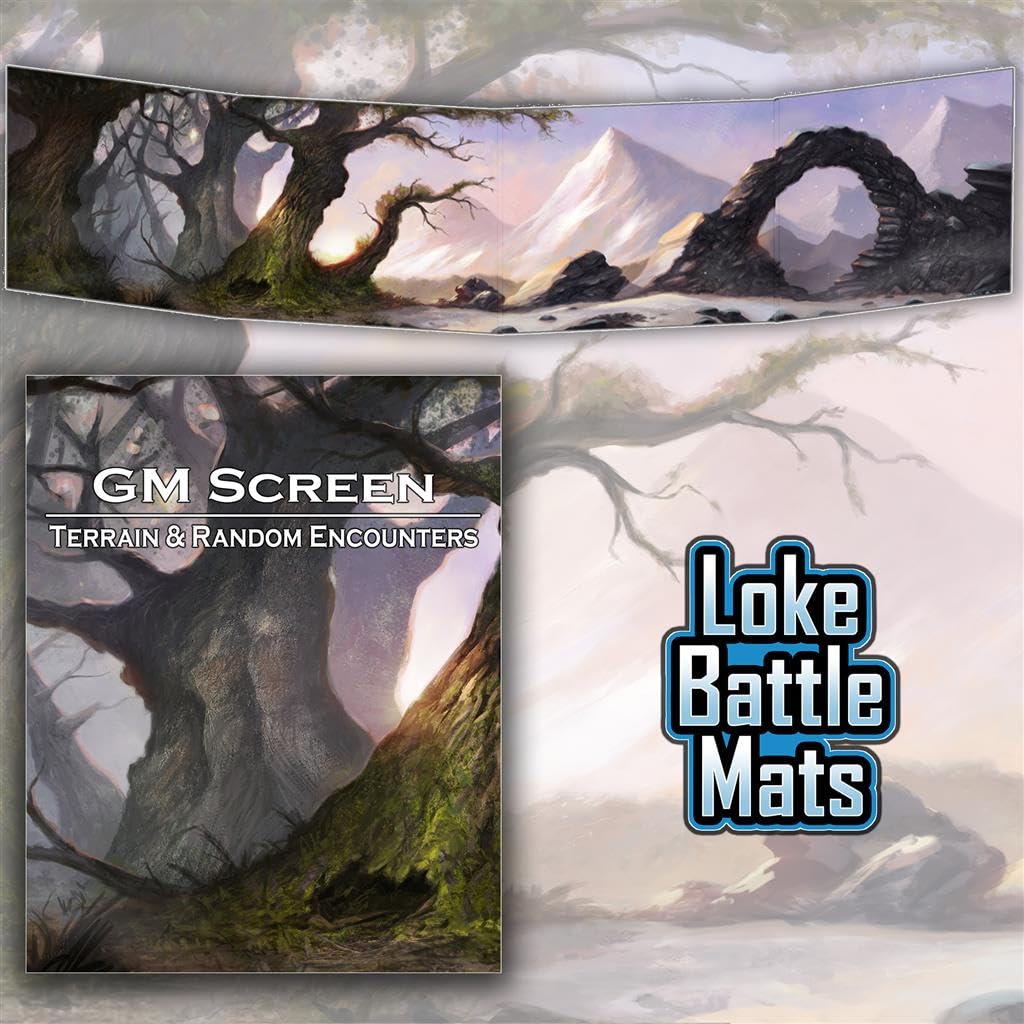 GM Screen Terrain & Random Encounters by Loke - Foldable RPG Screen - Double-Sided with Dynamic Terrain Maps and Encounter Prompts - Enhance Any TTRPG Experience