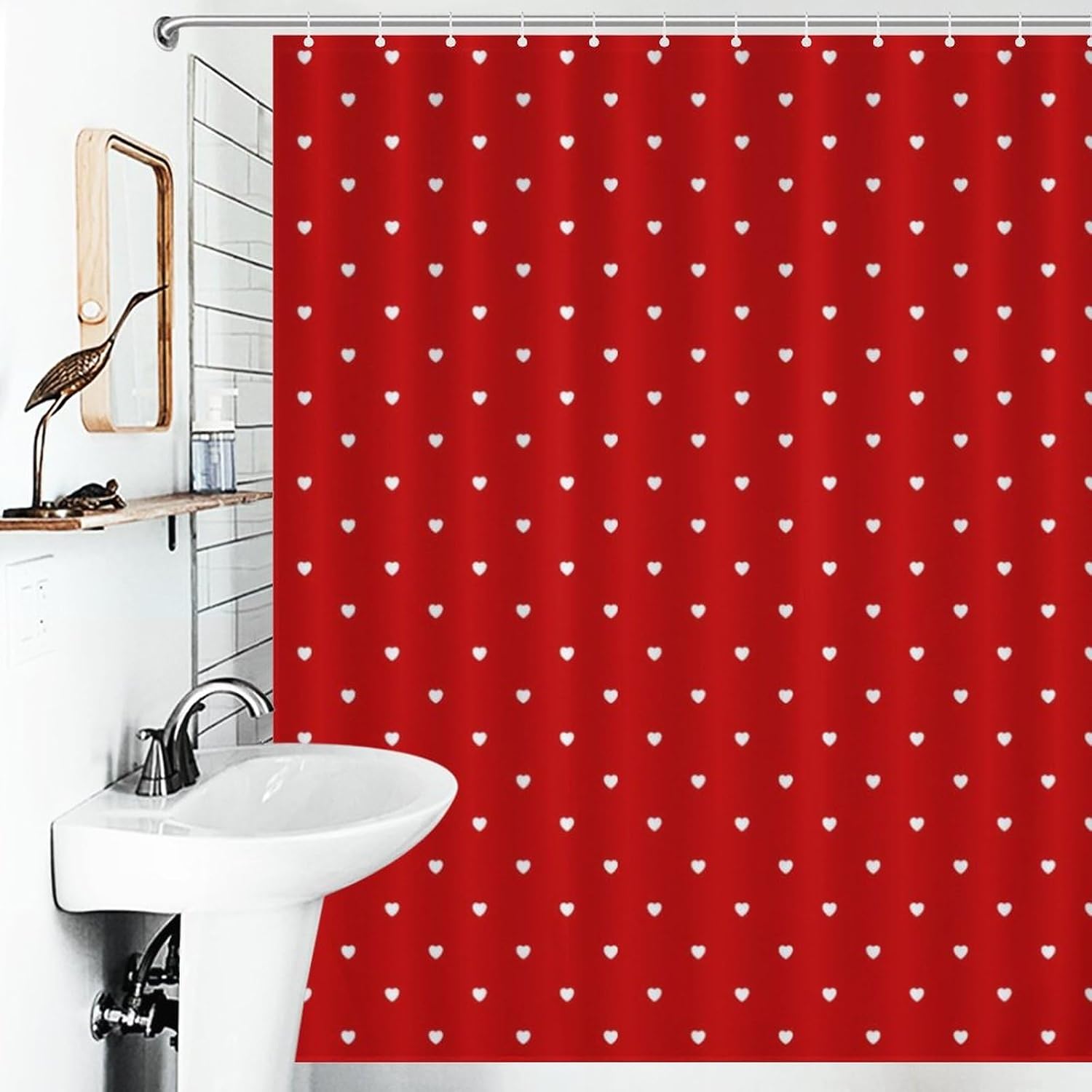 Shower Curtain Liner Set， Cute Valentine's Day Red Hearts Waterproof Fabric Curtains for Bathroom Bathtub Decor, 60 X 72inch