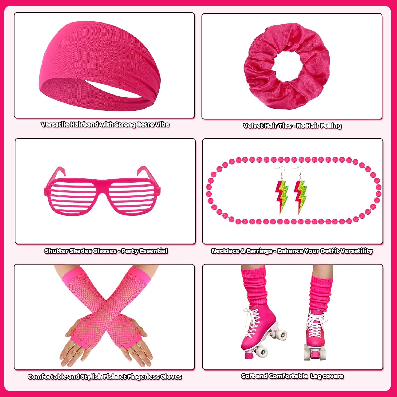 JATEBI 2 Set 80s 90s Neon Costume Accessories for Women 1980s Neon Headbands Earrings Scrunchies Leg Warmers Party Outfit Set for 80s 90s Theme Party Fancy Dress Masquerade