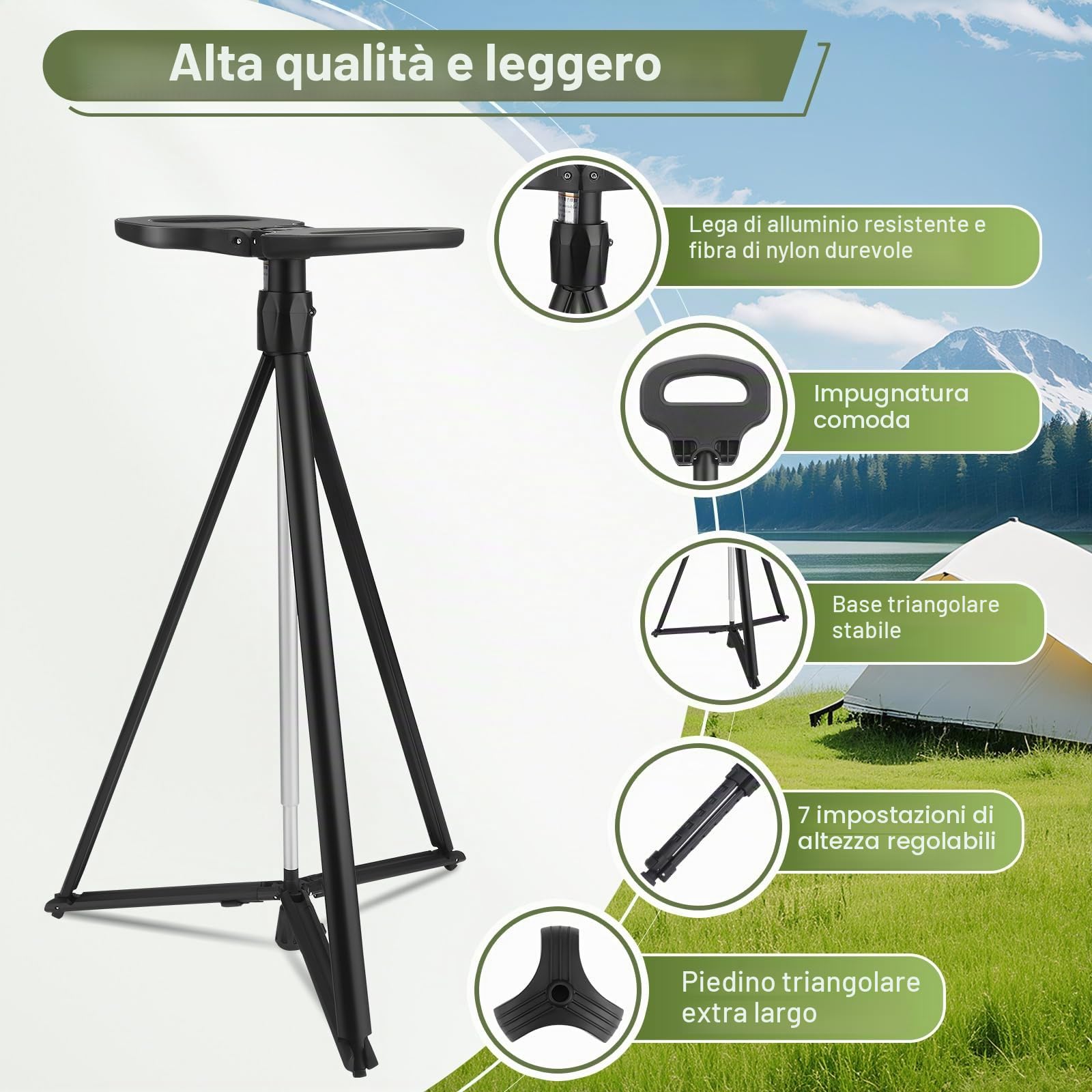 Bastone da passeggio portatile con seduta, bastone da passeggio regolabile con seduta, bastone da passeggio pieghevole leggero in alluminio antiscivolo per adulti, 330 libbre