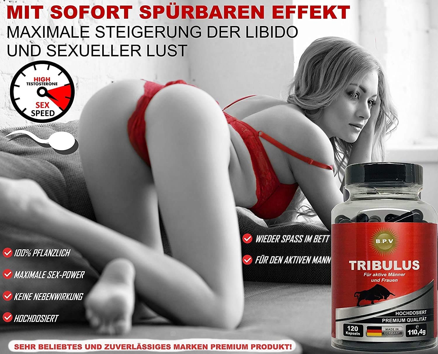 B.P.V Tribulus 120 capsules – Hautement dosé 775,0 mg par capsule – Booster d'entraînement – Idéal pour les sportifs et les hommes actifs – Pour le plaisir – Amour – Passion et plus encore