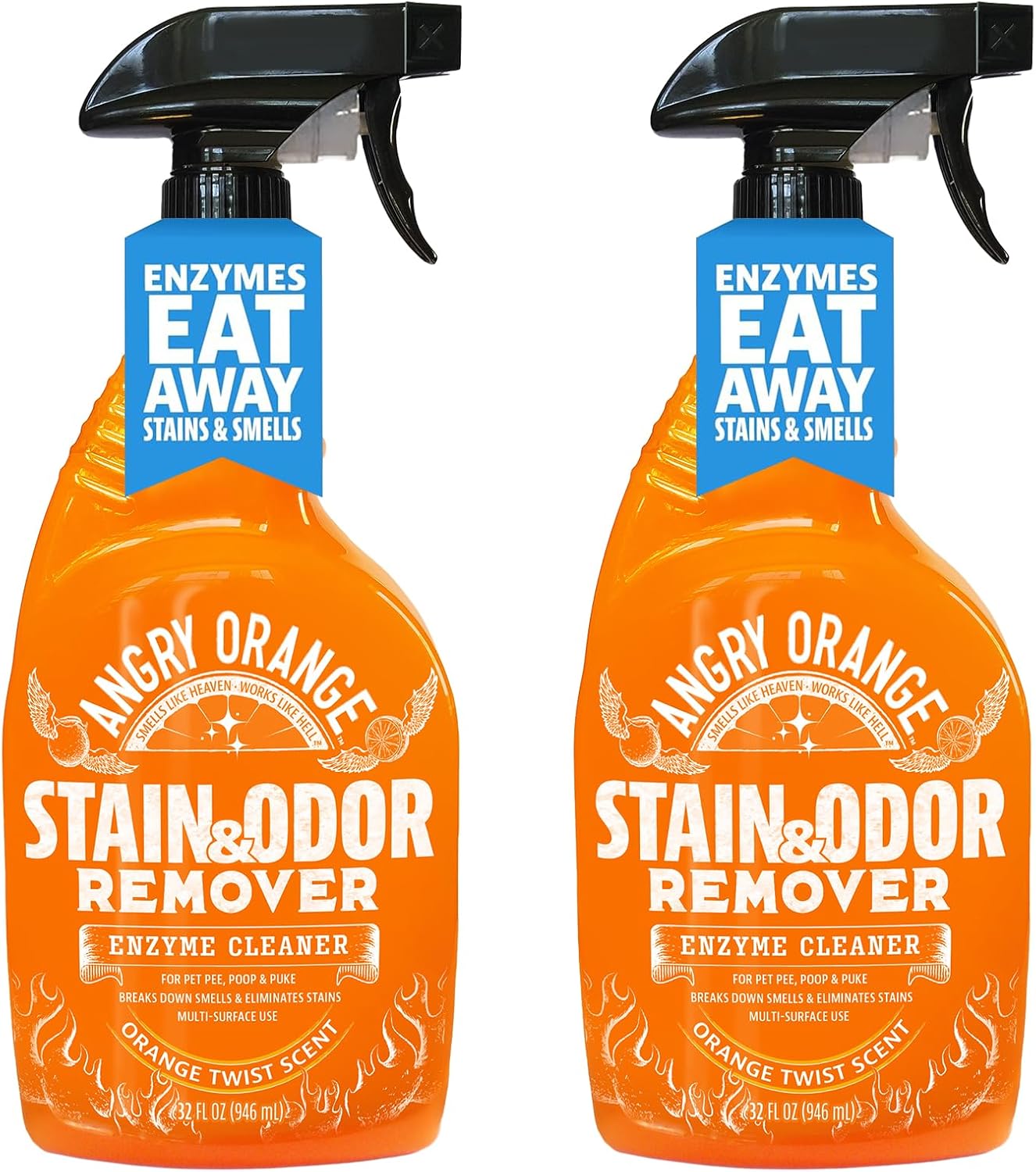 ANGRY ORANGE Pet Stain & Odor Remover for Dog Urine and Stains - Enzyme Pet Odor Eliminator for Home - Citrus - Value 2 pack