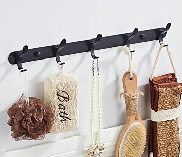Black Towel Rack Set Bathroom Towel Pendant, Clothes Hook Row Hook