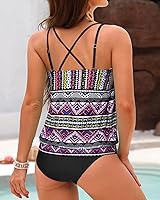 Vista 3 de Yonique Traje de baño tankini de 2 piezas para mujer, con control de abdomen, traje de baño atlético