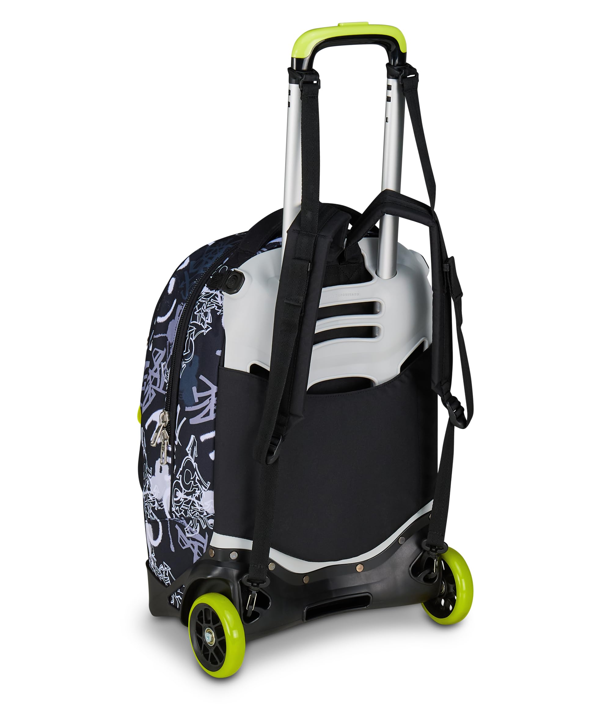 Seven Trolley Scuola New Tech Zaino Sganciabile, Triplo Uso, Doppio Scomparto, Spallacci a Scomparsa, Bambini e Ragazzi, White Scratchgrigio/giallo