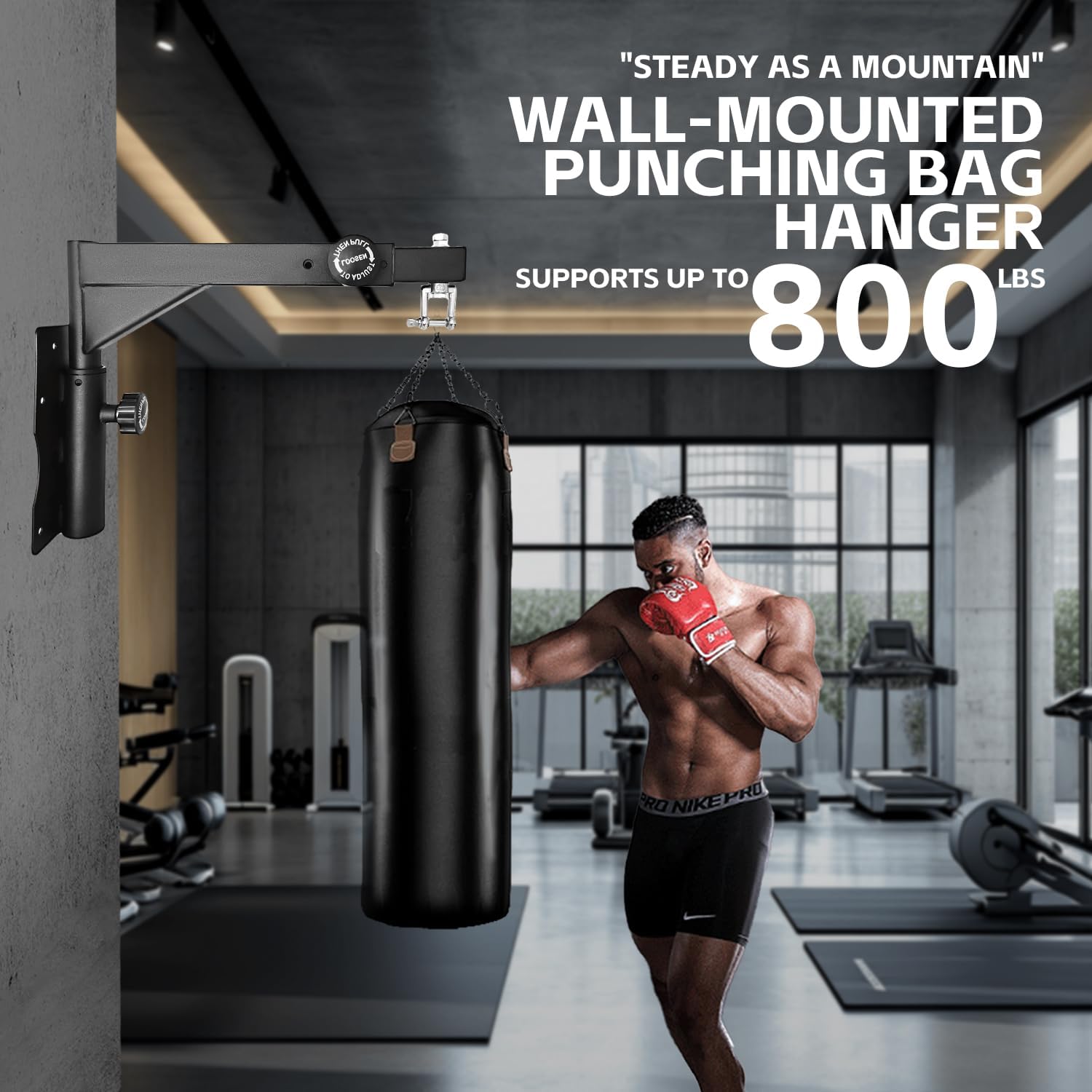 Heavy Duty Punching Bag Hanger, Wall Mounted Punching Bag Hanger, Adjustable Length and Height Heavy-Duty Punching Bag Bracket, Suitable for Home Gym