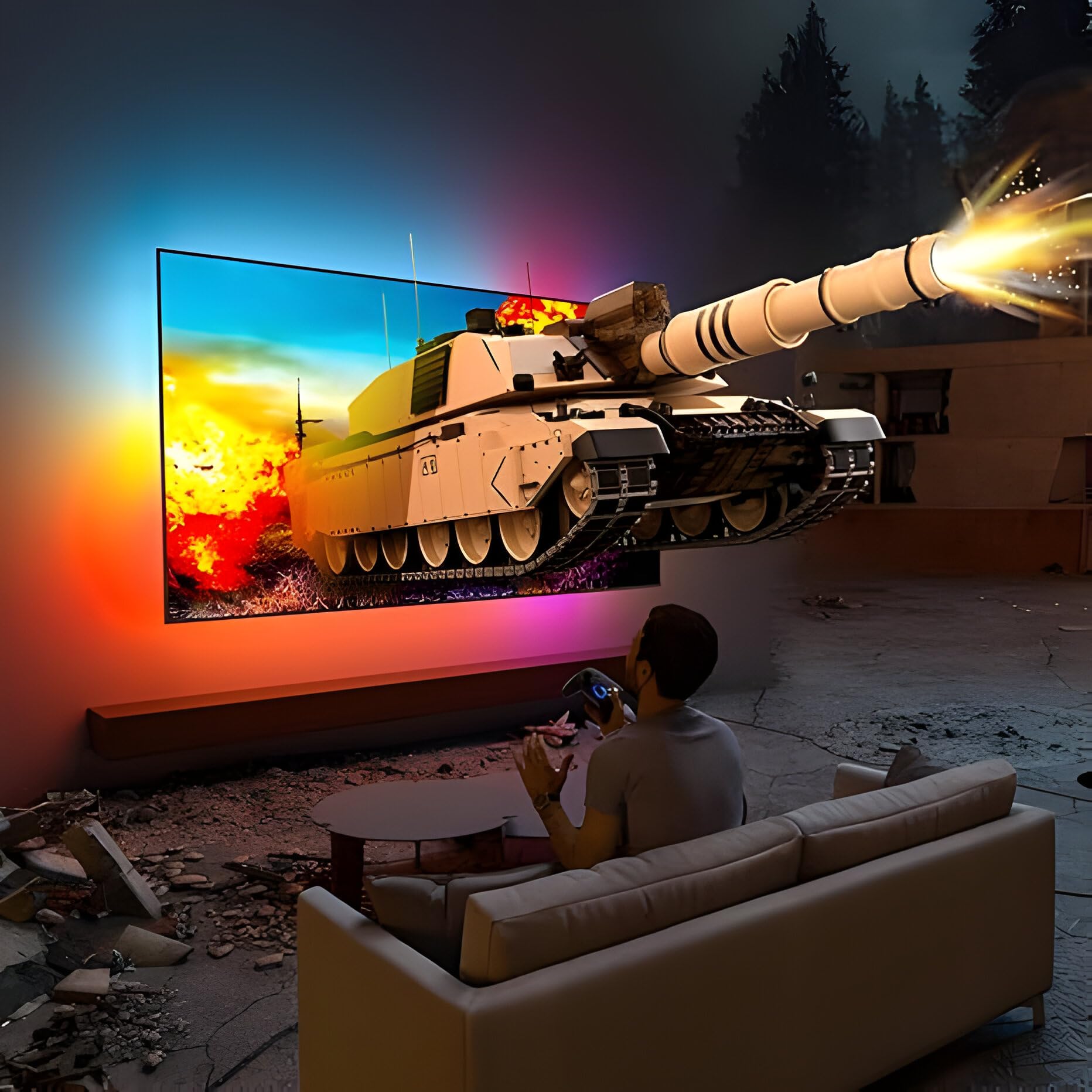 mitsuko ambimotion 2.1 tv led backlight kit hdmi 2.1 sync box 8k60hz 4k120hz, vrr+allm rgbic strip for upto 120 inch tvs tv lights for games movies compatible with google assistant and alexa 60leds/m