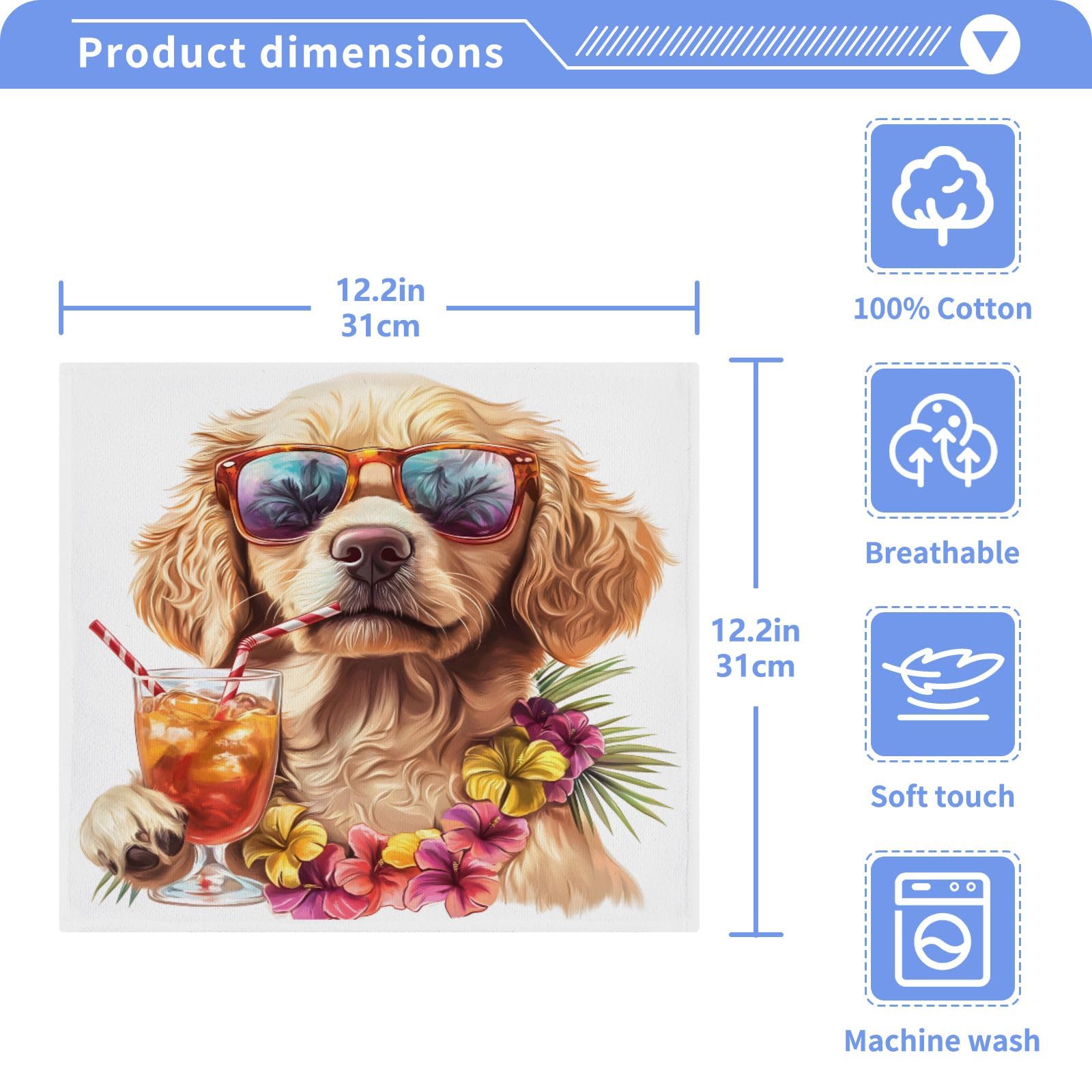 ALAZA Wash Cloth Set 100% Cotton Fingertip Towels Face Cloths Sets Golden Retriever Puppy Highly Absorbent Soft Feel Set of 2