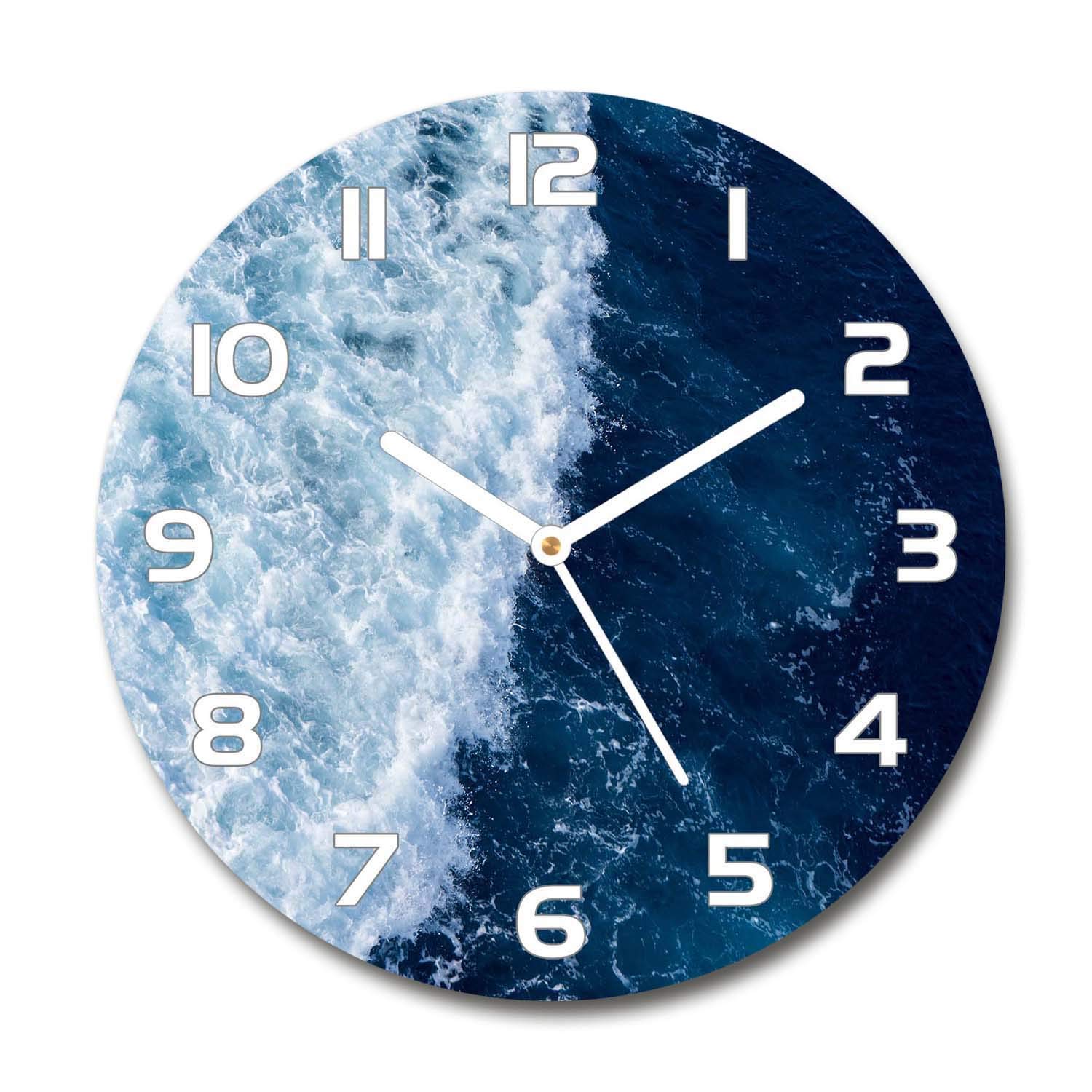 Horloge en Verre 60x60cm Grand Format Silencieuse Motif Mer Tulup