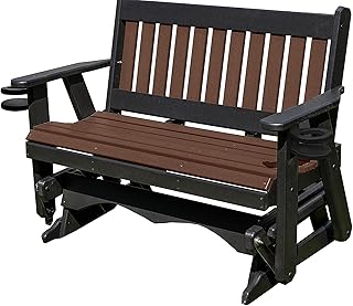 4FT Amish Glider Handmade in USA Poly Lumber Wood Mission Porch Glider with Cupholders HeavyDuty Everlasting PolyTuf HDPE No Wood fibers and 1000 lbs Limit,Stainless Steel Hardware