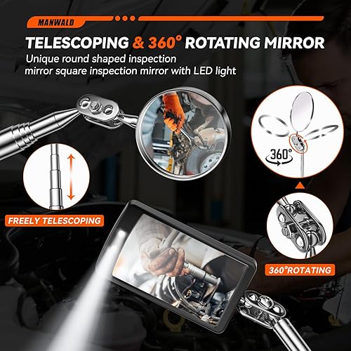 Miniatura 3 de Juego de herramientas de recogida magnética telescópica con bolsa portátil, linterna extensible con espejo de inspección de 360, regalos para el día